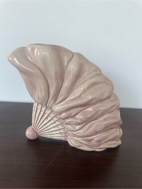 Vintage Pink Ceramic Fan-Shaped Vase